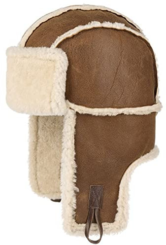 LIERYS Highfly Leder Fliegermütze - Piloten-Stil - Wintermütze mit Wollfutter - Unisex - Herbst/Winter braun S (54-55 cm)