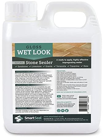 SmartSeal's Natural Stone Sealer - Wet Look Finish - Professional Grade, Easy To Apply Natural Stone Sealer. Durable Gloss Sealers for Sandstone, Limestone & Slate. Patio Sealers Wet Look (1 Litre)