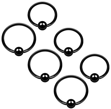 KJM FASHION 6 STK Schwarz Eloxiert Ball Closure Ring 1mm 18gauge 8mm 5/16 10mm 3/8 3mm Septum Eyebrow Tragus Daith Ohrringe Nose Piercing Schmuck 4714