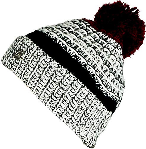 GUGGEN Mountain Wintermütze Mütze für Damen und Herren mit Bommel Strickmütze Bommelmütze Warme Classic Mützen Cap Mütze mit leichtem Fleecefutter Weiss-Rot-Schwarz