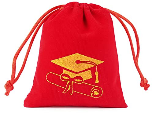 FLOFIA 25pz 8x10cm Sacchetti Laurea Velluto Rossi Bustine Portaconfetti con Cordoncino per Caramelle Biscotti Gioielli Regalo Sacchettini