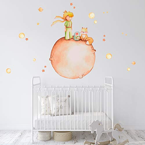 Vinilo Decorativo Infantil El Principito con Planetas y Estrellas – 60x60 cm – Autoadhesivo de fácil colocación – Habitación Infantil