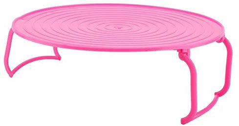 Grille à micro-ondes 3 en 1/anse de plaque/plateau de nourriture avec jambe pliable, couvercle anti-éclaboussures pour plaque à micro-ondes(Rose)