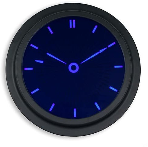 Fishtec Digitale Wanduhr, beleuchtet, LED, leise, ohne Tic Tac – Stunden und Minuten – modernes Design mit Klingelton Big Ben ausschaltbar – Ø 35,5 cm – LED blau & schwarz