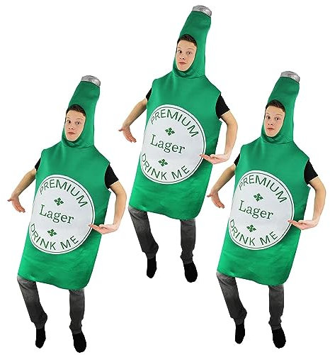 I LOVE FANCY DRESS Bierflaschen-Kostüm für Erwachsene, 3 Stück, große grüne Lagerflasche mit Drink Me Label, lustige Neuheit, Verkleidung, Oktoberfest, Bayern, Bierfest, Junggesellenabschied