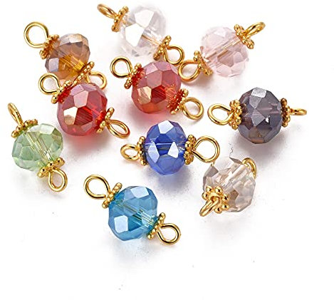 Cheriswelry Abalorio de cristal opaco transparente facetado, conectores dorados para bisutería y pendientes, 8x6mm, Vidrio, Glass