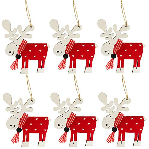 6 Piezas de Madera Colgantes de Decoración Navideña, Decoraciones de árboles de Navidad, Colgantes de Renos, para Decoraciones de árboles de Navidad, Decoración de Navidad