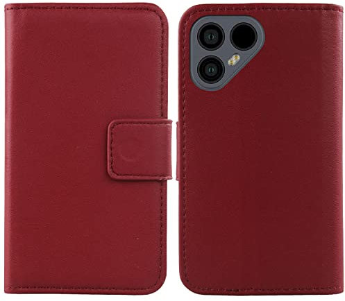Lankashi Flip Echt Leder Tasche Für Fairphone 4 6.3 TPU Silikon Hülle Lederhülle Handyhülle Handy Tasche Book Brieftasche mit Kartenfächer Schutz Abdeckung Premium Cover Case Etui (Dark Rot)