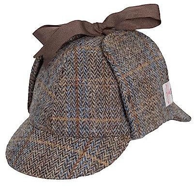 WALKER AND HAWKES - Watson - Unisex Deerstalker-Mütze aus Harris Tweed - Clinton-Braun - XL (60cm)