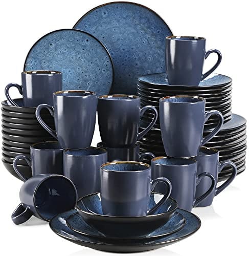 Tafelservice Steinzeug, vancasso 48-tlg. BUBBLE Kombiservice aus Steingut, inkl. Schalen, Tassen, Desserttellern & Speisetellern für 4/8/12 Personen