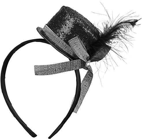 Balinco PARTYHUT, 20er Jahre Haarspangen Zylinder Kostüm Damen & Herren, Glitzer Top, Silvester, Karneval, Fasching, Fastnacht, Partyoutfit Accessoires, Gold, Rot, Schwarz, Silber (Schwarz)