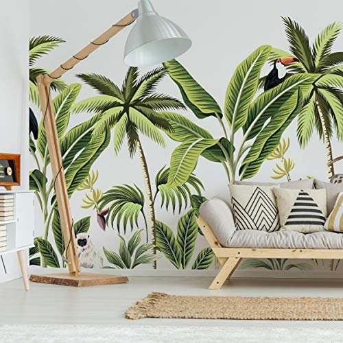 Wallepic Vlies Fototapete Wald Dschungel Bäume Palmen Exotisch 90 x 60 Moderne Tapete XXL Tier Vögel Faultier Wohnzimmer Schlafzimmer Büro Flur Mehrfarbig Abstrakt Br.90xHö.60