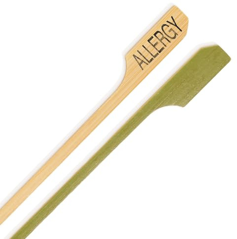 BambooMN 3.9 Food Allergy Marking Natural Bamboo Paddle Picks Sticks for Catered Events, Holiday's, Restaurants or Buffets Party Supplies, 100 Pieces