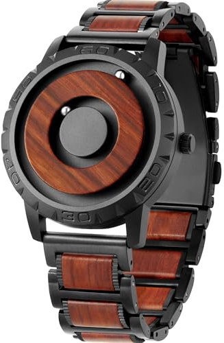 EUTOUR Uhren Herren Herrenuhr Magnet Uhr kein Glas Kugellager Quarz Armbanduhr für Männer mit Holz Armband -40mm