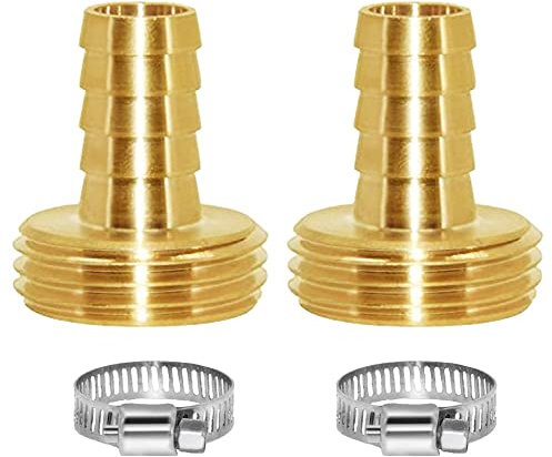Joywayus Garden Hose Pipe Connector,1/2 Barb x 3/4 Male GHT Thread Brass Fitting with Stainless Clamps House/Boat/Lawn/Power Wash/Irrigation (Pack of 2)
