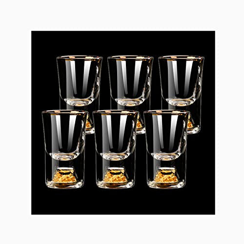 YBCPACK 10ml Gold Shot Glasses Set of 6,Crystal Shot Glass Set Decorated with 24K Gold Flakes,Mini Cute Glasses for Spirit, Tequila, Sake, Whiskey