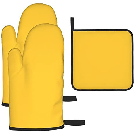 Lot de 3 maniques de cuisine et maniques jaunes à crête pour décoration de cuisine, barbecue, cuisson, cuisson au grill, tapis chauds résistants à la chaleur et lavables