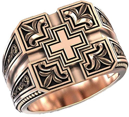 Kreuzring für Männer, christlicher religiöser Ring, Vintage geschnitzte Bandringe, Retro-Kreuztotemring, gotischer Kreuzamulettring, Punkkreuz-Siegelring, Taufe Christlicher Schmuck (20.6, Gold)