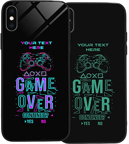 Personalised Case for iPhone XS Max, Slim Anti Scratch Glass panel with shockproof TPU Rims | Glow in the Dark Case | Custom Phone Case-Game over