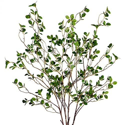 Sggvecsy 43’’ 4Pcs Artificial Ficus Branches Faux Leaf Spray Green Eucalytus Branches Artificial Greenery Stems Fake Ficus Twig Plants for Home Office Wedding Vase Filler Shop Decoration