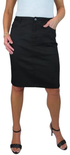Paulo Due Women's Knee Length Stretch Chino Pencil Skirt | Ladies Jeans Style Heavy Cotton Casual Summer Skirt, Beach, Holiday, Day
