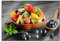 Pixxprint Glasbild, Wandbild aus Echtglas, Obst in Holzschale, 60x40 cm, inkl. Aufhängung und Abstandshalter