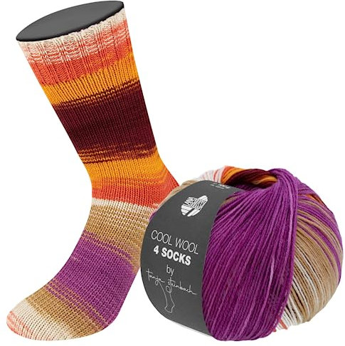 LANA GROSSA Cool Wool 4 Socks Print | Bedrucktes Merino-Sockengarn aus mehrfach verzwirnten Einzelfäden | Handstrickgarne aus 75% Schurwolle | 100g Wolle zum Stricken & Häkeln | 420m Garn FB 7793