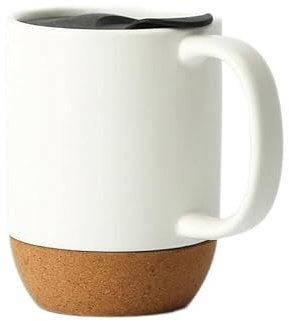 Ceramic Cork Bottom Mug with Lid Coffee Cup Thermal Insulation Cork Bottom Ceramic Milk Mug Coffee Mug Set (Svart) (Bianco)