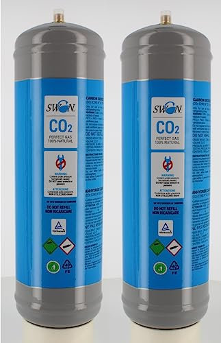 Swan Bouteille Co2 1200 g jetable raccord M11 x 1 Bouteille Gaz pour distributeurs d'eau gazeuse 2 bouteilles