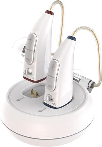 Earplugs for Seniors - (Pair) Digital Binaural Behind-The-Ear Personal Device, Long Lasting Battery, Comfortable All-Day BTE Design, Noise Cancellation, White
