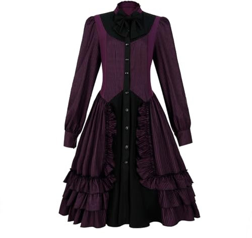 ZZEQYG Robe gothique noire à manches longues en polyester avec nœuds pour femme, violet, Taille L