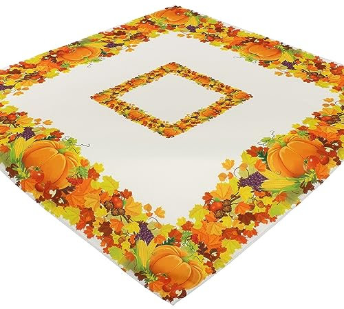 Espamira Tischdecke Herbst 85x85 Quadratisch Blätter Kürbis Decke Halloween Stoff Eckig Bedruckt Mitteldecke Herbsttraum 100% Polyester Pflegeleicht