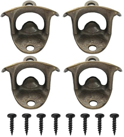 Flaschenöffner Wand, 4 Stück Bieröffner Wand Wandflaschenöffner Wandmontage Bieröffner mit Montierte Schrauben Wandflaschenöffner für Bier Party Bars Restaurants Küchen(Bronze)