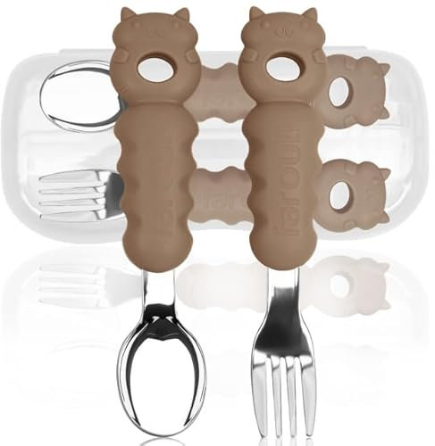 farout Baby Besteckset Kindergabel & Babylöffel Edelstahl mit Silikon Griff, BPA frei Esslernbesteck ab 1 Jahr, Kinderbesteck, Lernbesteck - Ideal als BLW Besteck Set