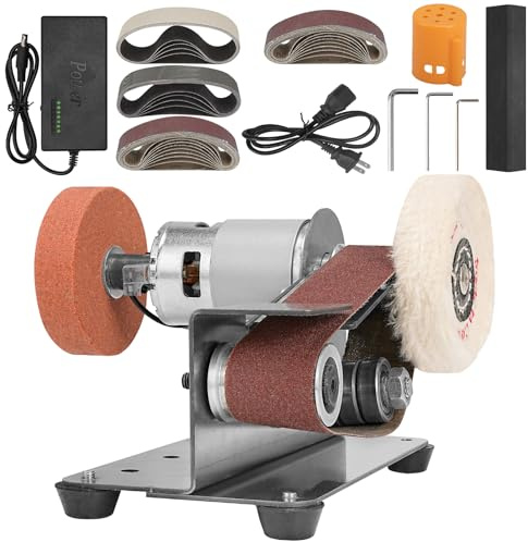 Multifunctional Electric Knife and Tool Sharpener, 7 Adjustable Speed Knife Making Belt Grinder Knife Sharpening System - For Hunting, Serrated & Kitchen Knives, Wood, Plastic, Crafts