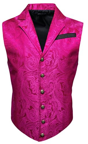 Barry.Wang Viktorianische Anzugweste für Herren, Paisleymuster, formell, Freizeit, taillierter Kragen, schmale Passform, Steampunk, Gothic, Smoking, Knallpink (Hot Pink), Small