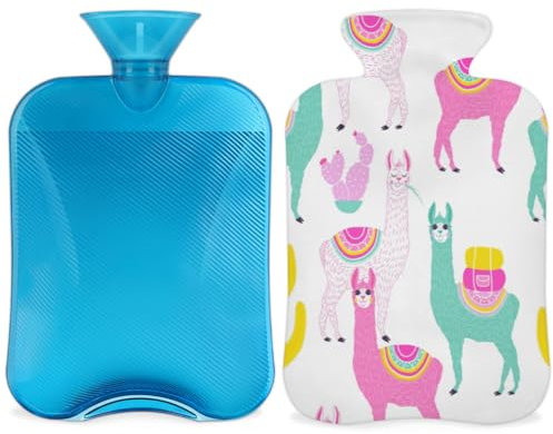 Funny Alpaca Paint Wärmflasche mit weichem Bezug, 2L Wärmbeutel für heiße und kalte Kompresse, Handfüße und Bettwärmer, Menstruationskrämpfe, Nacken- und Schulterschmerzlinderung