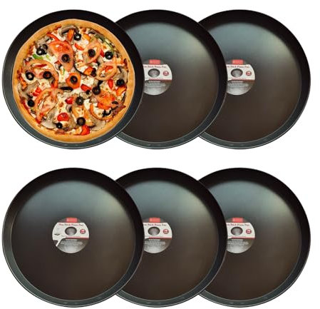 6 Pack Extra Large Non-Stick Pizza Tray, 16 Inch Pizza Oven Pan Carbon Steel Baking Tray Rust Resistant Durable Round Food Plate Kitchen Bakeware(Outer 17.5inch)