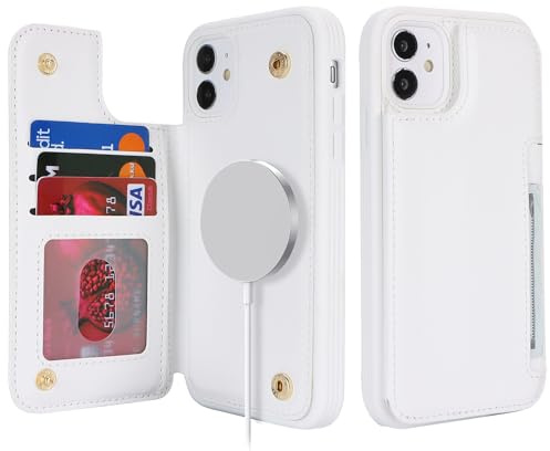 SailorTech iPhone 11 Hülle mit Kartenhalter, iPhone 11 Etui mit Kartenfach Geldbörse für iPhone 11 Handyhülle mit Portemonnaie Lederhülle - Weiß