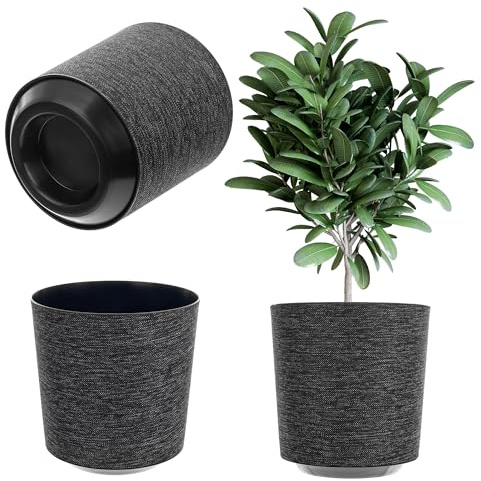 KADAX Dekorativer Übertopf, Runder Pflanztopf, Blumentopf aus Kunststoff, Pflanzentopf für Anbau von Pflanzen, Kräutertopf für Innen und Außenbereich (Schwarz, 30cm)