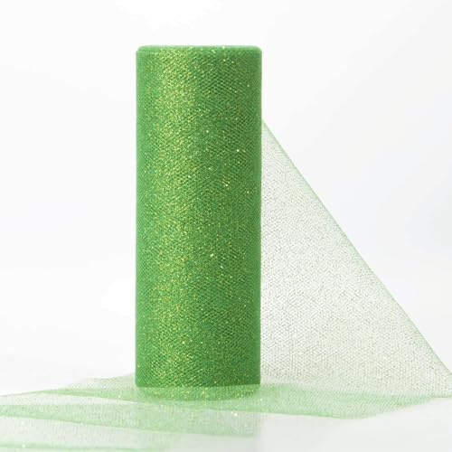 Whakano Glitzern Tüll Stoff Rollen Tüllband 15 cm x 25 Yards,Netzband Dekoband,Band für DIY Basteln,Blumen Geschenkverpackung,Tischdeko,Geburtstag,Hochzeit,Party Deko,Schleife,Gras-Grün