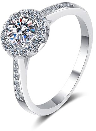 StarGems® Vierzinkig 0,3-2 Karat Moissanit 925 Silber Platin Ring RX095-0.5ct-56 (18)