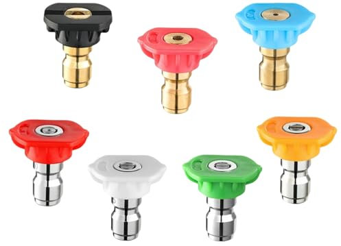 7 Pcs Pressure Washer Spray Nozzle Tips, Multiple Degrees Spray Nozzle 1/4 Inch Quick Connector Pressure Washer Tips