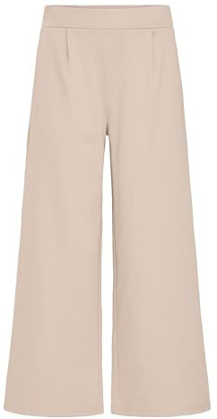 ICHI IHKATE SUS Wide PA Damen Hose Stoffhose mit Stretch gerader Schnitt Elastikbund Crop Länge, Größe:M, Farbe:String (161305)