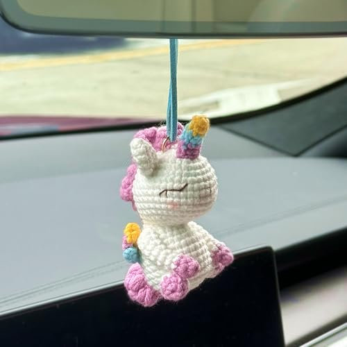 Einhorn Häkeln Anhänger für Auto Innenspiegel Auto Hängende Gestrickte Einhorn Charm Ornament Handgemachte Autozubehör Geschenk