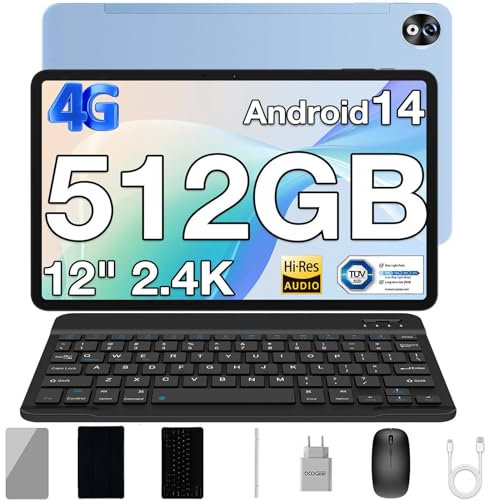 DOOGEE T40PRO Tablet 12 Zoll Helio G99 Tablet mit Tastatur Stift/Maus/Hülle 20GB RAM +512GB ROM(2TB TF) 10800mAh FHD+ 16MP 4G Gaming Tablets mit SIM Karte
