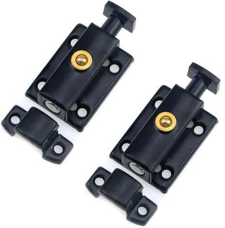 Lot de 2 verrous de porte à ressort automatique en acier inoxydable, verrou coulissant avec bouton poussoir, verrou de sécurité for armoire, meubles, placard, 2 pouces, noir