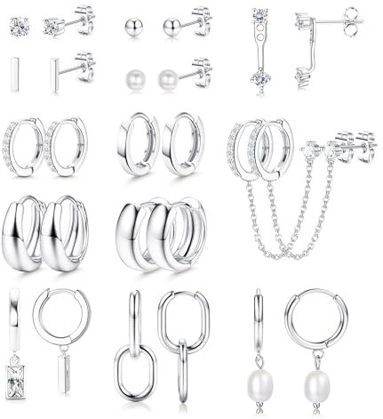 Chriscoco Gold Ohrringe Set - Creolen und Ohrstecker mit Anhänger in Gold/Silber - Hypoallergen Leichtgewicht Wasserfest