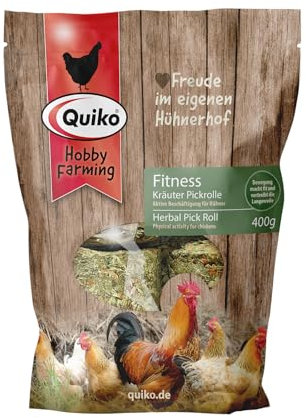 Quiko Fitness Rouleau à Pic aux Herbes 400g - Hühner Beschäftigung - Rouleau de picage coloré avec Un mélange d'herbes savoureuses et de friandises