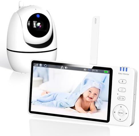 Ade Camara Vigilancia Bebe con 5 HD Pantalla Vigilabebés con Cámara, Monitor para bebés de vídeo, Visión Nocturna, Comunicación Bidirecciona Escucha Bebes